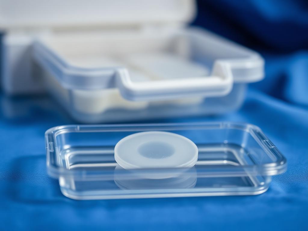 Illustrative image of a placental tissue allograft disc in a sterile tray